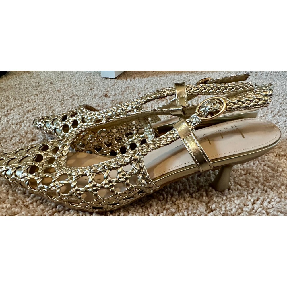 Nicole Miller New York Knotty Gold Woven Slingback Kitten Heels Pumps Womens 6 - Picture 2 of 6